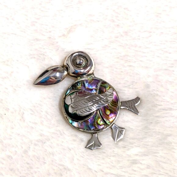 Vintage /Rare Mexico Sterling Silver & Abalone Whimsical Toucan Brooche - Picture 10 of 10